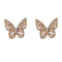 Cubic Zirconia Micro Pave Brass Earring, Butterfly, Plating champagne gold, fashion jewelry & micro pave cubic zirconia & for woman 