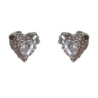 Cubic Zirconia Micro Pave Brass Earring, Heart, platinum color plated, fashion jewelry & micro pave cubic zirconia & for woman 