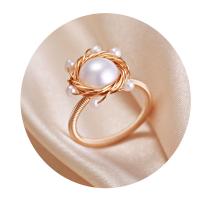 Cultured Freshwater Pearl Finger Ring, Brass, with Freshwater Pearl, 14K gold plated, Adjustable & fashion jewelry & for woman, golden, 3-4mm,7-8mm 