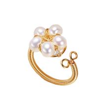 Cultured Freshwater Pearl Finger Ring, Brass, with Freshwater Pearl, 14K gold plated, Adjustable & fashion jewelry & for woman, two different colored, 4-5mm 