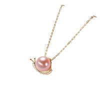 Freshwater Pearl Brass Necklace, with Freshwater Pearl, 14K gold plated, fashion jewelry & for woman, two different colored, 9mm cm 