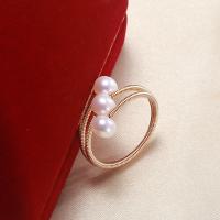 Cultured Freshwater Pearl Finger Ring, Brass, with Freshwater Pearl, 14K gold plated, Adjustable & fashion jewelry & handmade & for woman, two different colored, 5-6mm 