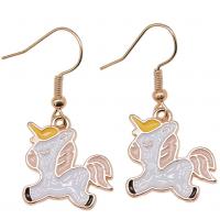 Enamel Zinc Alloy Drop Earring, Unicorn, KC gold color plated, vintage & fashion jewelry & for woman, mixed colors  