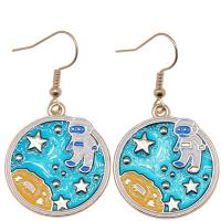 Enamel Zinc Alloy Drop Earring, Flat Round, KC gold color plated, vintage & fashion jewelry & for woman, mixed colors  