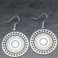 Zinc Alloy Drop Earring, Flat Round, antique silver color plated, vintage & fashion jewelry & for woman & hollow  