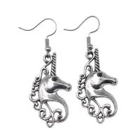 Zinc Alloy Drop Earring, Unicorn, antique silver color plated, vintage & fashion jewelry & for woman & hollow  