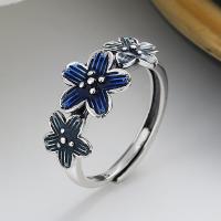Sterling Silver Finger Ring, 925 Sterling Silver, Flower, Antique finish, fashion jewelry & for woman & epoxy gel, 10.5mm 