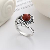 Sterling Silver Finger Ring, 925 Sterling Silver, with Yunnan Red Agate, Antique finish, fashion jewelry & Unisex, 15mm 