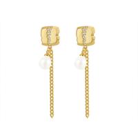 Cubic Zirconia Micro Pave Brass Earring, with Plastic Pearl, plated, fashion jewelry & micro pave cubic zirconia & for woman [