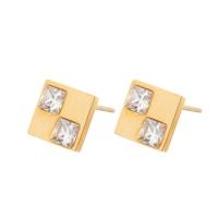 Stainless Steel Stud Earring, 304 Stainless Steel, Vacuum Ion Plating, fashion jewelry & for woman & with rhinestone, golden [