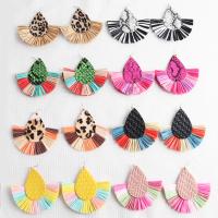 Fashion Fringe Earrings, Synthetic Leather, with Rafidah Grass, fashion jewelry & for woman 85mm 