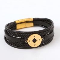 PU Leather Cord Bracelets, with 316L Stainless Steel, Compass, Vacuum Ion Plating, fashion jewelry & for man .5 cm [
