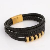 PU Leather Cord Bracelets, with 316L Stainless Steel, Vacuum Ion Plating, three layers & vintage & for man .5 cm [