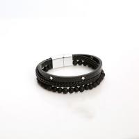 PU Leather Cord Bracelets, with Natural Stone & Zinc Alloy, vintage & for man, black cm [