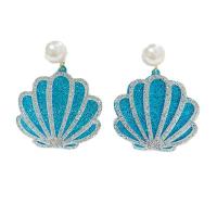 Boucle d'oreille de goutte acrylique, avec Paillettes & perle de plastique, coquille, bijoux de mode & pour femme, bleu Vendu par paire
