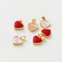 Brass Shell Pendants, with White Shell, Heart, 18K gold plated, DIY & enamel, red Approx 2mm 