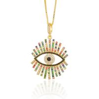Evil Eye Jewelry Necklace, Brass, with 5cm extender chain, real gold plated, micro pave cubic zirconia & for woman, gold cm [