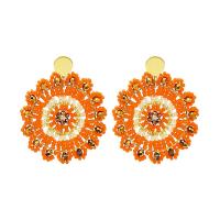 Glass Seed Beads Earring, 304 Stainless Steel, with Glass Beads, Flower, handmade, fashion jewelry & folk style & for woman, orange 