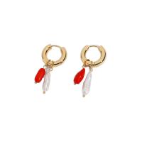 Freshwater Pearl Brass Earring, with Clubs Agate & Freshwater Pearl, 18K gold plated, DIY two different colored 