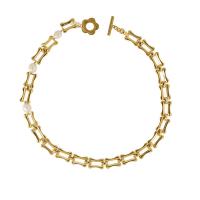 Süßwasserperlen Messing Halskette, mit Natürliche kultivierte Süßwasserperlen, goldfarben plattiert, Modeschmuck & für Frau, goldfarben, Länge:40 cm, verkauft von PC