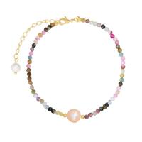 Bracelets de perles en plastique, perle de plastique, avec tourmaline & alliage de zinc, fait à la main, bijoux de mode & pour femme, multicolore cm, Vendu par brin