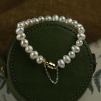 Pulseras de perlas plásticas, con aleación de zinc, con 5cm extender cadena, hecho a mano, Joyería & para mujer, Blanco, 63mm, Vendido por Sarta