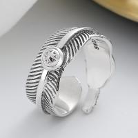 Sterling Silver Finger Ring, 925 Sterling Silver, Feather, Antique finish, fashion jewelry & Unisex 
