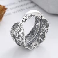 Sterling Silver Finger Ring, 925 Sterling Silver, Feather, Antique finish, fashion jewelry & Unisex 12mm 