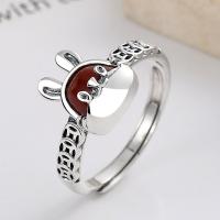 Sterling Silver Finger Ring, 925 Sterling Silver, with Yunnan Red Agate, Rabbit, Antique finish, fashion jewelry & for woman, 12mm 