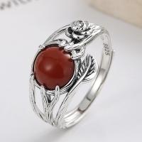 Sterling Silver Finger Ring, 925 Sterling Silver, with Yunnan Red Agate, Antique finish, fashion jewelry & for woman, 12mm 