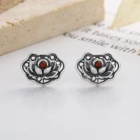 Sterling Silver Stud Earring, 925 Sterling Silver, with Yunnan Red Agate, Antique finish, fashion jewelry & for woman, 10mm 