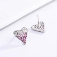 Sterling Silver Stud Earring, 925 Sterling Silver, Heart, fashion jewelry & micro pave cubic zirconia & for woman [
