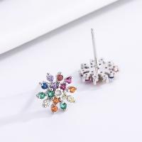 Cubic Zirconia Micro Pave Sterling Silver Earring, 925 Sterling Silver, Flower, fashion jewelry & micro pave cubic zirconia & for woman [