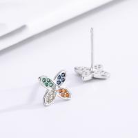 Cubic Zirconia Micro Pave Sterling Silver Earring, 925 Sterling Silver, Four Leaf Clover, fashion jewelry & micro pave cubic zirconia & for woman [