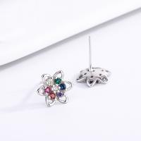 Cubic Zirconia Micro Pave Sterling Silver Earring, 925 Sterling Silver, Flower, fashion jewelry & micro pave cubic zirconia & for woman [