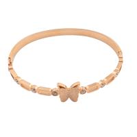 Stainless Steel Bangle, 304 Stainless Steel, Butterfly, Vacuum Ion Plating, fashion jewelry & for woman & with rhinestone, rose gold color, 63*9*5mm [