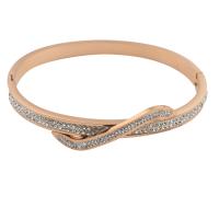 Stainless Steel Bangle, 304 Stainless Steel, Vacuum Ion Plating, fashion jewelry & for woman & with rhinestone, rose gold color, 68*10*5mm [