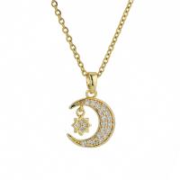 Cubic Zirconia Stainless Steel Necklace, 304 Stainless Steel, Moon and Star, plated, fashion jewelry & micro pave cubic zirconia & for woman, golden Approx 15.75 Inch 