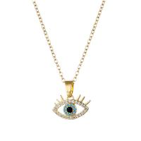 Evil Eye Jewelry Necklace, 304 Stainless Steel, with 1.97inch extender chain, Vacuum Plating, fashion jewelry & micro pave cubic zirconia & for woman, golden Approx 15.75 Inch [