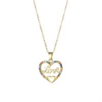 Cubic Zirconia Stainless Steel Necklace, Titanium Steel, Heart, Vacuum Ion Plating, fashion jewelry & micro pave cubic zirconia & for woman, golden Approx 15.75 Inch [