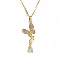 Cubic Zirconia Stainless Steel Necklace, 304 Stainless Steel, Butterfly, plated, fashion jewelry & micro pave cubic zirconia & for woman, golden Approx 15.75 Inch [