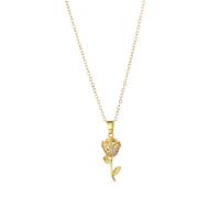 Stainless Steel Jewelry Necklace, 304 Stainless Steel, with 1.97inch extender chain, Rose, 18K gold plated, fashion jewelry & for woman & with rhinestone, golden Approx 15.75 Inch 
