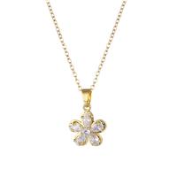 Stainless Steel Jewelry Necklace, 304 Stainless Steel, with 1.97inch extender chain, Flower, 18K gold plated, fashion jewelry & for woman & with rhinestone, golden Approx 15.75 Inch 