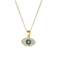 Evil Eye Jewelry Necklace, 304 Stainless Steel, with 1.97inch extender chain, Vacuum Plating, fashion jewelry & for woman & with rhinestone, golden Approx 15.75 Inch 