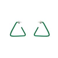 Brass Stud Earring, Triangle, silver color plated, fashion jewelry & for woman & enamel, green, 35mm [