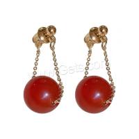 Agate Dangle boucle d'oreille, Alliage de cuivre, avec agate rouge, Plaqué d'or, bijoux de mode & pour femme, rouge Vendu par paire