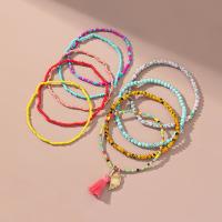 Fashion Jewelry Anklet, Zinc Alloy, with Cotton Thread & Seedbead & Plastic Pearl, nine pieces Approx 6-7 cm 