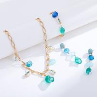 Rhinestone Zinc Alloy Jewelry Set, Stud Earring & bracelet & necklace, with Glass Rhinestone & Shell & Resin & Iron, fashion jewelry & for woman 