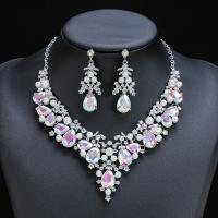 Rhinestone Zinc Alloy Jewelry Set, Stud Earring & necklace, with 5CM extender chain, plated, 2 pieces & fashion jewelry & for woman & with rhinestone Approx 43 