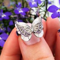 Rhinestone Zinc Alloy Finger Ring, Butterfly, plated, micro pave rhinestone & for woman & enamel 